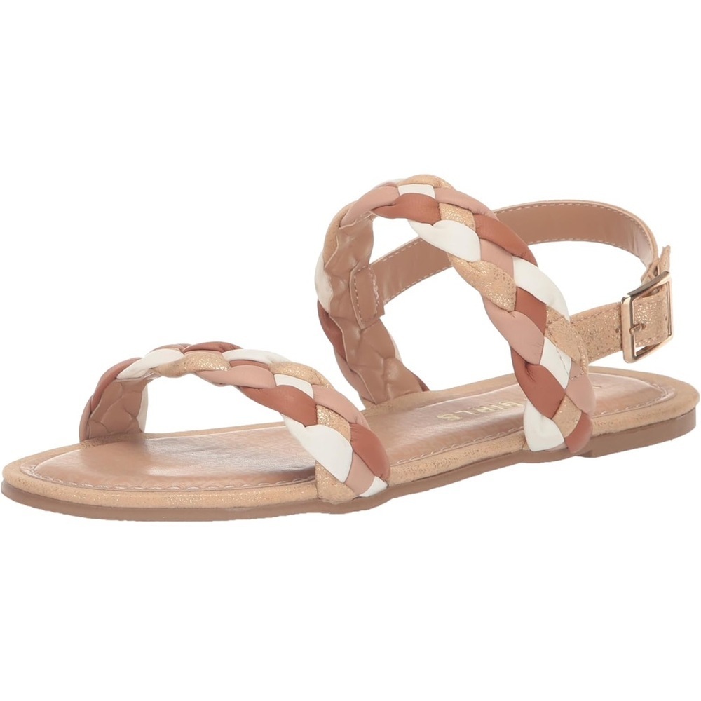 BCBG Girls Braided Tan, White & Gold Kids Sandals size 2